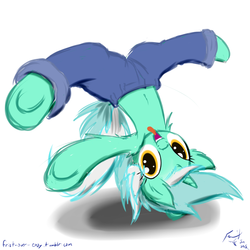 Size: 768x768 | Tagged: safe, artist:frist44, lyra heartstrings, pony, unicorn, g4, breakdancing, clothes, cute, dancing, female, happy, looking at you, lyrabetes, mare, open mouth, pants, tongue out, underhoof