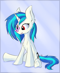 Size: 1990x2392 | Tagged: safe, artist:wolfypon, dj pon-3, vinyl scratch, butterfly, pony, unicorn, g4, butterfly on nose, chest fluff, cute, ear fluff, female, insect on nose, mare, shoulder fluff, sitting, solo, underhoof, vinylbetes