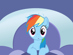 Size: 1200x900 | Tagged: safe, artist:evil-dec0y, rainbow dash, g4, bed mane, bust, dilated pupils, front view, looking at you, solo, wide eyes
