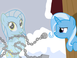 Size: 1200x900 | Tagged: safe, artist:evil-dec0y, trixie, oc, oc:ghost, ghost, ghost pony, pony, unicorn, comic:trixie vs., g4, chains, female, mare, scrunchy face