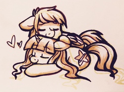 Size: 1280x956 | Tagged: safe, oc, oc only, cute, sleeping, snuggling, traditional art