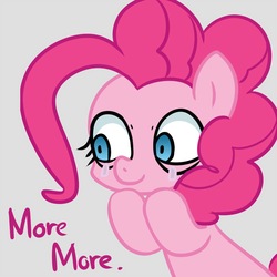 Size: 1000x1000 | Tagged: safe, artist:adequality, artist:maren, pinkie pie, g4, crying, female, moar, more, reaction image, smiling, solo, stare, waiting, wide eyes