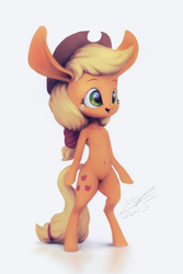 Size: 600x900 | Tagged: safe, artist:assasinmonkey, applejack, earth pony, semi-anthro, g4, arm hooves, female, impossibly large ears, solo