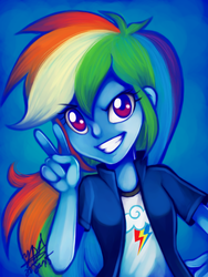 Size: 960x1280 | Tagged: safe, artist:yesi-chan, rainbow dash, equestria girls, g4, peace sign