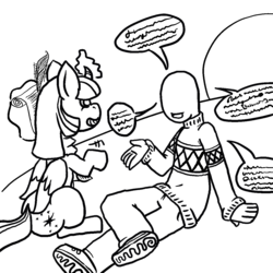 Size: 1200x1200 | Tagged: safe, artist:noginerve, twilight sparkle, oc, oc:anon, alicorn, human, pony, g4, dialogue, female, interview, magic, mare, monochrome, simple background, sitting, speech bubble, transparent background, twilight sparkle (alicorn)