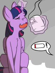 Size: 1280x1707 | Tagged: safe, artist:noginerve, twilight sparkle, alicorn, pony, g4, coffee, curved horn, eyes closed, female, horn, implied anon, magic, mare, mug, pictogram, sitting, solo, twilight sparkle (alicorn), wavy mouth