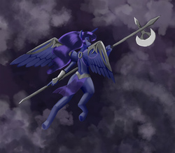 Size: 2300x2005 | Tagged: safe, artist:jay156, princess luna, anthro, g4, female, halberd, high res, solo, weapon