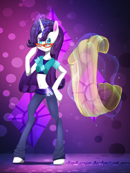 Size: 1500x2000 | Tagged: safe, artist:gnidagovnida, rarity, unicorn, anthro, g4, arm hooves, belly button, clothes, female, glasses, midriff, solo