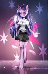 Size: 1500x2300 | Tagged: safe, artist:gnidagovnida, twilight sparkle, anthro, g4, arm hooves, clothes, female, midriff, skirt, solo