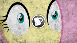 Size: 1920x1080 | Tagged: safe, artist:ciderparty, fluttershy, g4, cider, cyan eyes, grunge, logo, mane, pink mane, wallpaper