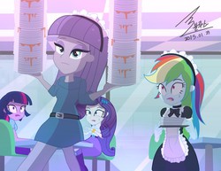 Size: 1100x849 | Tagged: safe, artist:bluse, maud pie, rainbow dash, rarity, twilight sparkle, equestria girls, g4, my little pony equestria girls: rainbow rocks, clothes, dishes, female, maid, rainbow maid, show accurate, signature, twilight sparkle (alicorn)