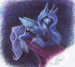 Size: 2883x2582 | Tagged: safe, artist:luvvandra, princess luna, g4, female, high res, solo, traditional art, unshorn fetlocks