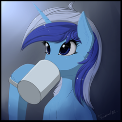 Size: 2000x2000 | Tagged: safe, artist:twotail813, minuette, pony, unicorn, rcf community, g4, cup, drinking, female, high res, mare, solo