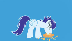 Size: 1024x576 | Tagged: safe, artist:pinkiejay, soarin', g4, eating, male, pie, solo, that pony sure does love pies, wallpaper