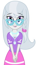 Size: 716x1276 | Tagged: safe, artist:bluse, silver spoon, equestria girls, g4, alternate hairstyle, clothes, cute, female, glasses, looking at you, loose hair, show accurate, silverbetes, simple background, solo, white background