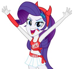 Size: 900x836 | Tagged: safe, artist:bluse, rarity, equestria girls, g4, armband, armpits, belly button, clothes, devil horns, devil rarity, eye black, face paint, female, horns, korea, midriff, show accurate, skirt, solo