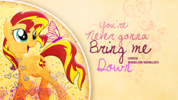 Size: 1920x1080 | Tagged: safe, artist:emkay-mlp, artist:illumnious, edit, sunset shimmer, butterfly, pony, unicorn, g4, female, heart, mare, song reference, vector, wallpaper, wallpaper edit