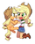 Size: 351x444 | Tagged: safe, artist:baekgup, applejack, human, pony, equestria girls, g4, applejack's hat, clothes, cowboy hat, cute, freckles, hat, holding a pony, human ponidox, jackabetes, kneeling, looking at each other, open mouth, simple background, square crossover, weapons-grade cute, white background