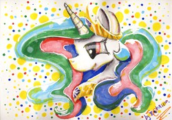 Size: 3508x2449 | Tagged: safe, artist:lol-katrina, princess celestia, alicorn, pony, g4, bust, female, high res, portrait, profile, solo, traditional art