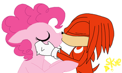 Size: 1024x609 | Tagged: safe, artist:weaselbear, pinkie pie, earth pony, pony, g4, crack shipping, crossover, crossover shipping, deviantart in action, knuckles the echidna, male, pinkieknux, shipping, sonic the hedgehog (series)