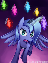 Size: 695x900 | Tagged: safe, artist:negativefox, princess luna, g4, artifact, female, glare, looking at you, magic, open mouth, revolution, solo, spread wings