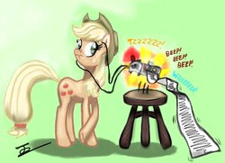 Size: 773x560 | Tagged: safe, artist:europamaxima, applejack, earth pony, pony, g4, discorded, female, lie detector, mare, solo