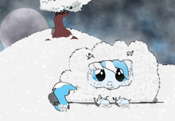 Size: 630x435 | Tagged: safe, artist:auntiefrost, oc, oc only, oc:snow frost, cloud, cloudy, moon, night, pile, simple, snow, snowfall, winter