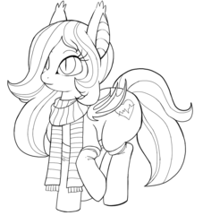 Size: 1113x1227 | Tagged: safe, artist:zuyoi, oc, oc only, oc:arrhythmia, bat pony, pony, bat pony oc, bat wings, clothes, looking up, monochrome, scarf, solo, wings