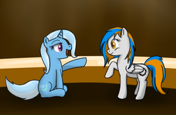 Size: 867x568 | Tagged: safe, artist:theparagon, trixie, oc, oc:aperture, pony, unicorn, g4, aperture science, female, mare