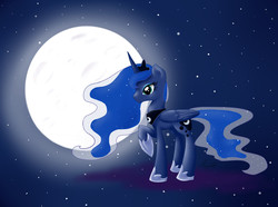 Size: 1543x1151 | Tagged: safe, artist:silviawinter, princess luna, g4, female, moon, raised hoof, solo