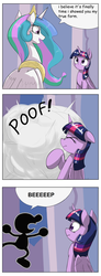 Size: 1737x4737 | Tagged: safe, artist:otakuap, artist:otakuap edit, edit, princess celestia, twilight sparkle, alicorn, pony, g4, celestia's true form, character to character, comic, dialogue, female, mare, meme, mr. game & watch, poof, speech bubble, transformation, true form, twilight sparkle (alicorn)