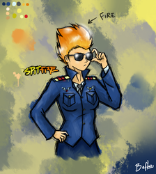 Size: 1122x1251 | Tagged: safe, artist:bafho, spitfire, human, g4, clothes, female, humanized, solo, sunglasses, uniform