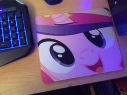 Size: 1024x768 | Tagged: safe, princess cadance, g4, close-up, hi anon, irl, looking at you, meme, mousepad, open mouth, photo, smiling