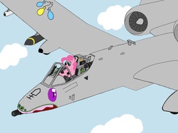 Size: 1024x768 | Tagged: safe, artist:ace156212, gummy, pinkie pie, pony, g4, a-10 thunderbolt ii, gau-8, jet, plane