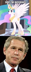 Size: 1494x3485 | Tagged: safe, princess celestia, g4, george bush, george w. bush, image macro, meme, op is a duck, princess celestia is george bush, spot the difference