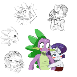 Size: 3000x3000 | Tagged: safe, artist:ss2sonic, rarity, spike, anthro, g4, ..., blushing, bust, clothes, coat, crossed arms, crying, female, high res, looking at you, looking away, looking back, looking back at you, male, one eye closed, open mouth, ship:sparity, shipping, simple background, sketch, sketch dump, straight, sweat, sweater, tsundere, tsunderity, turtleneck, white background