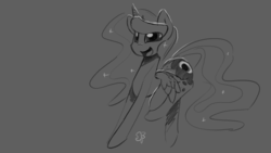 Size: 1280x720 | Tagged: safe, artist:darkflame75, princess luna, lunadoodle, g4, female, monochrome, solo