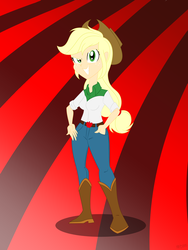 Size: 1800x2400 | Tagged: safe, artist:mofetafrombrooklyn, applejack, equestria girls, g4, clothes, dreamworks face, female, jeans, solo