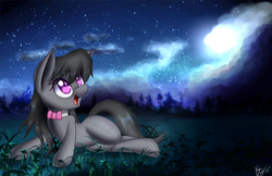 Size: 2550x1650 | Tagged: safe, artist:kawaiipony2, octavia melody, g4, female, looking up, lying down, night, night sky, on side, open mouth, sky, solo, starry night, stars