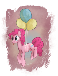 Size: 777x1029 | Tagged: safe, artist:ellska, pinkie pie, g4, balloon, then watch her balloons lift her up to the sky, tongue out