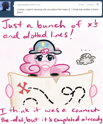 Size: 500x600 | Tagged: safe, artist:alipes, pinkie pie, sir lintsalot, ask pinkie pierate, g4, ask, bicorne, clothes, hat, map, pirate, tumblr