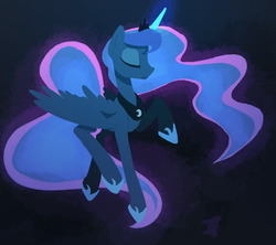 Size: 1280x1138 | Tagged: safe, artist:darkflame75, princess luna, g4, eyes closed, female, flat colors, glowing horn, horn, solo