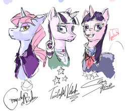 Size: 800x708 | Tagged: safe, artist:archonix, twilight velvet, oc, oc:crincile de botici, oc:star sparkle, fanfic:xenophilia, g4, sketch