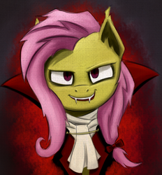 Size: 614x661 | Tagged: safe, artist:dryayberg, fluttershy, pony, vampire, g4, fangs, female, flutterbat, solo