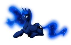 Size: 1855x1178 | Tagged: safe, artist:heloise78, artist:longmuzzlepony, princess luna, alicorn, pony, g4, crossed hooves, female, folded wings, looking up, prone, simple background, smiling, solo, transparent background