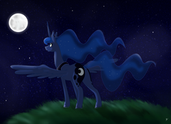 Size: 2338x1700 | Tagged: safe, artist:heloise78, artist:longmuzzlepony, princess luna, g4, butt, female, moon, night, plot, solo, spread wings