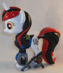 Size: 2417x2801 | Tagged: safe, artist:gryphyn-bloodheart, oc, oc only, oc:blackjack, pony, unicorn, fallout equestria, fallout equestria: project horizons, 3d print, colored sclera, commission, customized toy, funko, gun, high res, irl, photo, pipbuck, pistol, shotgun, toy, weapon, yellow sclera