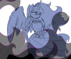 Size: 1280x1067 | Tagged: safe, artist:madacon, princess luna, anthro, g4, armor, female, hand on hip, sketch, solo