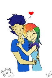 Size: 320x480 | Tagged: safe, artist:kathole23, rainbow dash, soarin', human, g4, female, heart, hug, humanized, male, ship:soarindash, shipping, straight