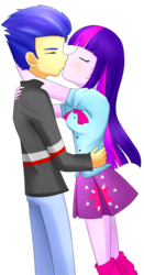 Size: 2395x4582 | Tagged: safe, artist:scarlet-spectrum, flash sentry, twilight sparkle, equestria girls, g4, duo, female, kissing, male, ship:flashlight, shipping, simple background, straight, transparent background, twilight sparkle (alicorn)